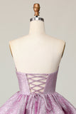 Light Purple A Line Strapless Short Homecoming Dress with Bow