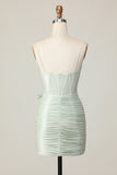 Sage Corset Spaghetti Straps Ruched Tight Short Homecoming Dress with Bow