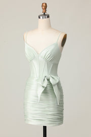 Sage Corset Ruched Tight Short Homecoming Dress with Bow