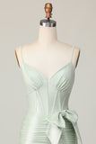 Sage Corset Ruched Tight Short Homecoming Dress with Bow