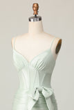 Sage Corset Ruched Tight Short Homecoming Dress with Bow