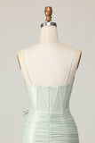 Sage Corset Ruched Tight Short Homecoming Dress with Bow