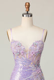 Lilac Tight Appliqued Short Homecoming Dress with Sequins