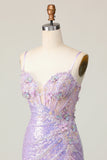 Lilac Tight Appliqued Short Homecoming Dress with Sequins