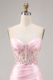 Candy Pink Strapless Ruched Tight Short Homecoming Dress with Appliques