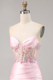 Candy Pink Strapless Ruched Tight Short Homecoming Dress with Appliques