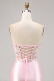 Candy Pink Strapless Ruched Tight Short Homecoming Dress with Appliques