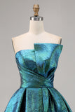 Peacock Green A-Line Strapless Ruched Corset Short Homecoming Dress with Bow