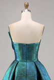 Peacock Green A-Line Strapless Ruched Corset Short Homecoming Dress with Bow
