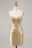 Golden Bodycon Strapless Corset Satin Homecoming Dress