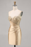 Golden Bodycon Strapless Corset Satin Homecoming Dress