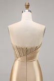 Golden Bodycon Strapless Corset Satin Homecoming Dress