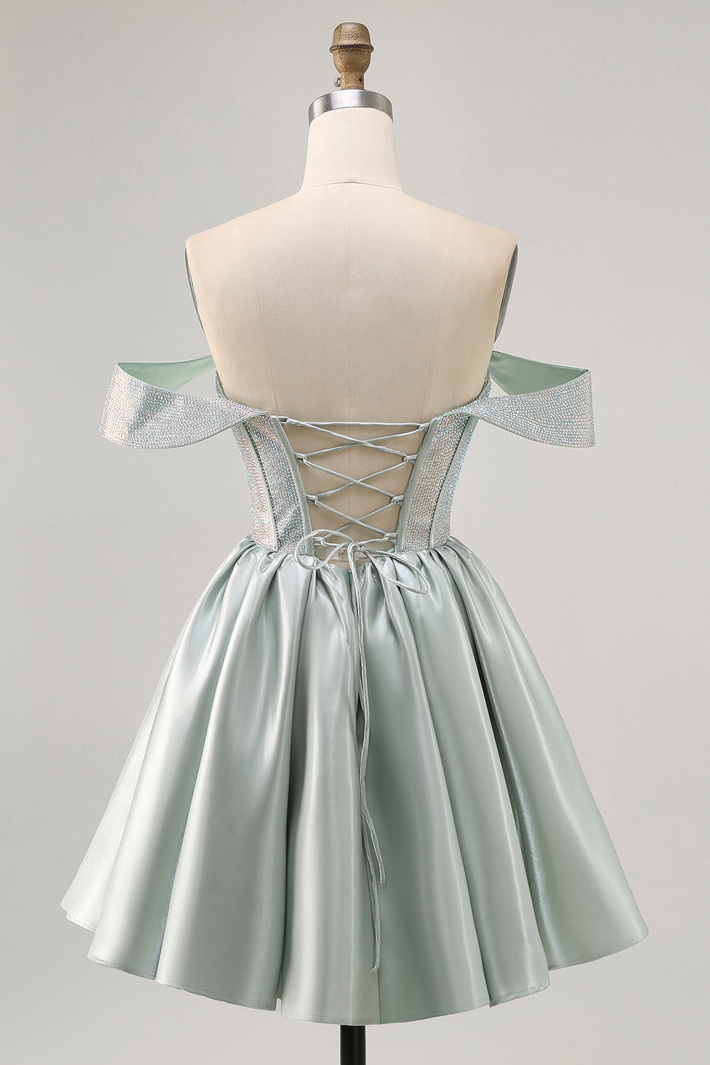 Wedtrend Women Beaded Homecoming Dress A Line Light Green Off The Shoulder Corset Satin Mini Cocktail Dress WEDTREND Wedtrend Women Beaded Homecoming Dress A Line Light Green Off The Shoulder Corset Satin Mini Cocktail Dress WEDTREND