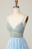 Sparkly A Line Light Blue Homecoming Dress with Sequins