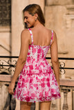 Fuchsia Flower Corset A Line Short Homecoming Dress