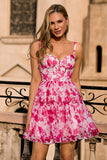 Fuchsia Flower Corset A Line Short Homecoming Dress