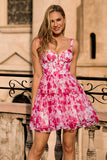 Fuchsia Flower Corset A Line Short Homecoming Dress