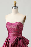 Metallic Dark Purple Ruched Strapless Homecoming Dress with Bow