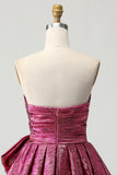 Metallic Dark Purple Ruched Strapless Homecoming Dress with Bow