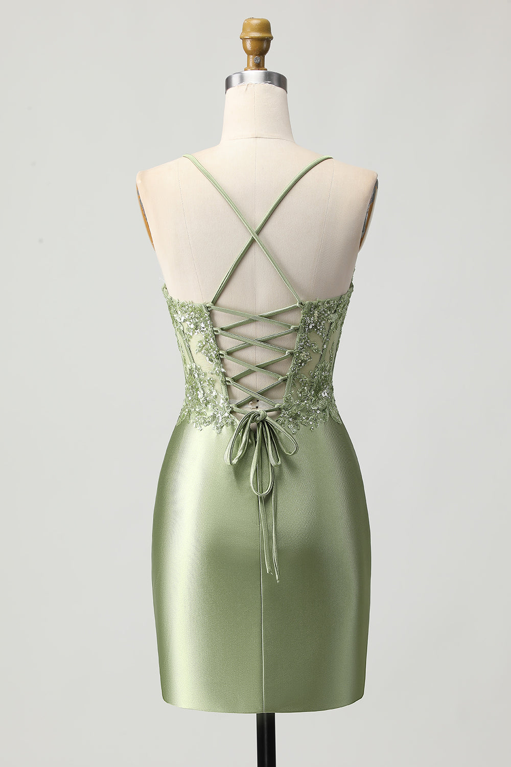 sage green silk dress short Halter Sage Green Back Tie A-line Short Dress Ohmollydress