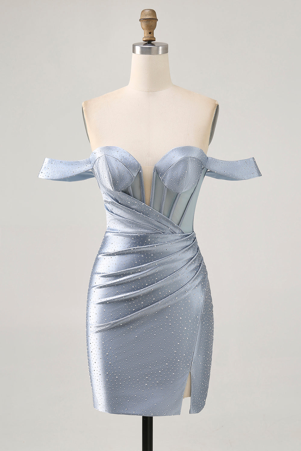 Wedtrend Women Dusty Blue Homecoming Dress with Slit Bodycon Off The Shoulder Corset Beaded Cocktail Dress, Dusty Blue / US12 Wedtrend Women Dusty Blue Homecoming Dress with Slit Bodycon Off The Shoulder Corset Beaded Cocktail Dress, Dusty Blue / US12