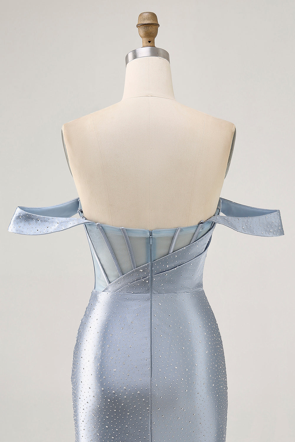 Wedtrend Women Dusty Blue Homecoming Dress with Slit Bodycon Off The Shoulder Corset Beaded Cocktail Dress, Dusty Blue / US12