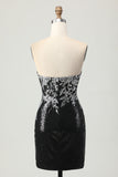 Black Silver Floral Tight Sequins Short Homecoming Dress