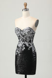 Black Silver Floral Tight Sequins Short Homecoming Dress