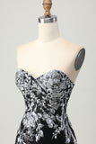 Black Silver Floral Tight Sequins Short Homecoming Dress