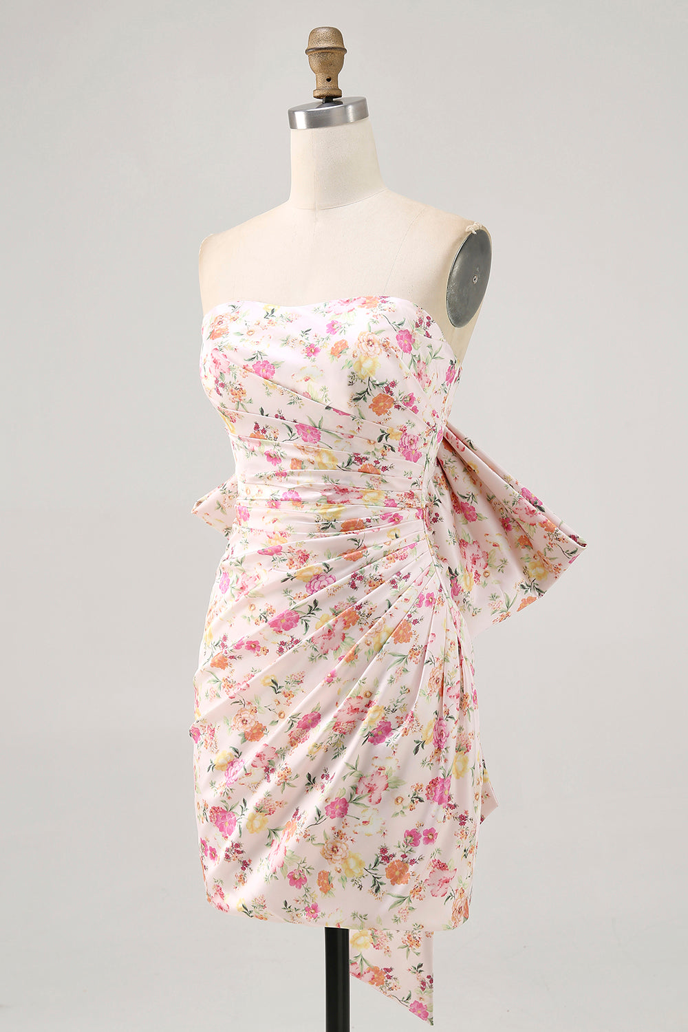Wedtrend Women Pink Flower Bodycon Short Homecoming Dress with Bow Strapless Ruched Cocktail Dress WEDTREND Wedtrend Women Pink Flower Bodycon Short Homecoming Dress with Bow Strapless Ruched Cocktail Dress WEDTREND