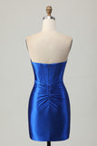 Royal Blue Strapless Bodycon Corset Beaded Short Homecoming Dress