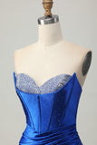 Strapless Royal Blue Bodycon Corset Beaded Short Homecoming Dress