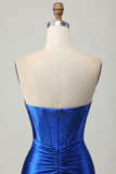 Strapless Royal Blue Bodycon Corset Beaded Short Homecoming Dress