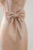 Champagne Bodycon V Neck Satin Short Homecoming Dress with Bow