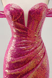 Sparkly Fuchsia Off The Shoulder Bodycon Sequins Homecoming Dress
