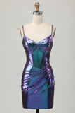 Metallic Blue Purple Bodycon Corset Short Homecoming Dress