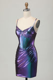 Metallic Blue Purple Bodycon Corset Short Homecoming Dress