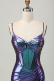 Metallic Blue Purple Bodycon Corset Short Homecoming Dress