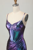 Metallic Blue Purple Bodycon Corset Short Homecoming Dress