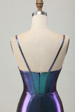 Metallic Blue Purple Bodycon Corset Short Homecoming Dress