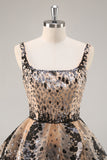 Sparkly Black Apricot A Line Tiered Short Homecoming Dress with Sequins