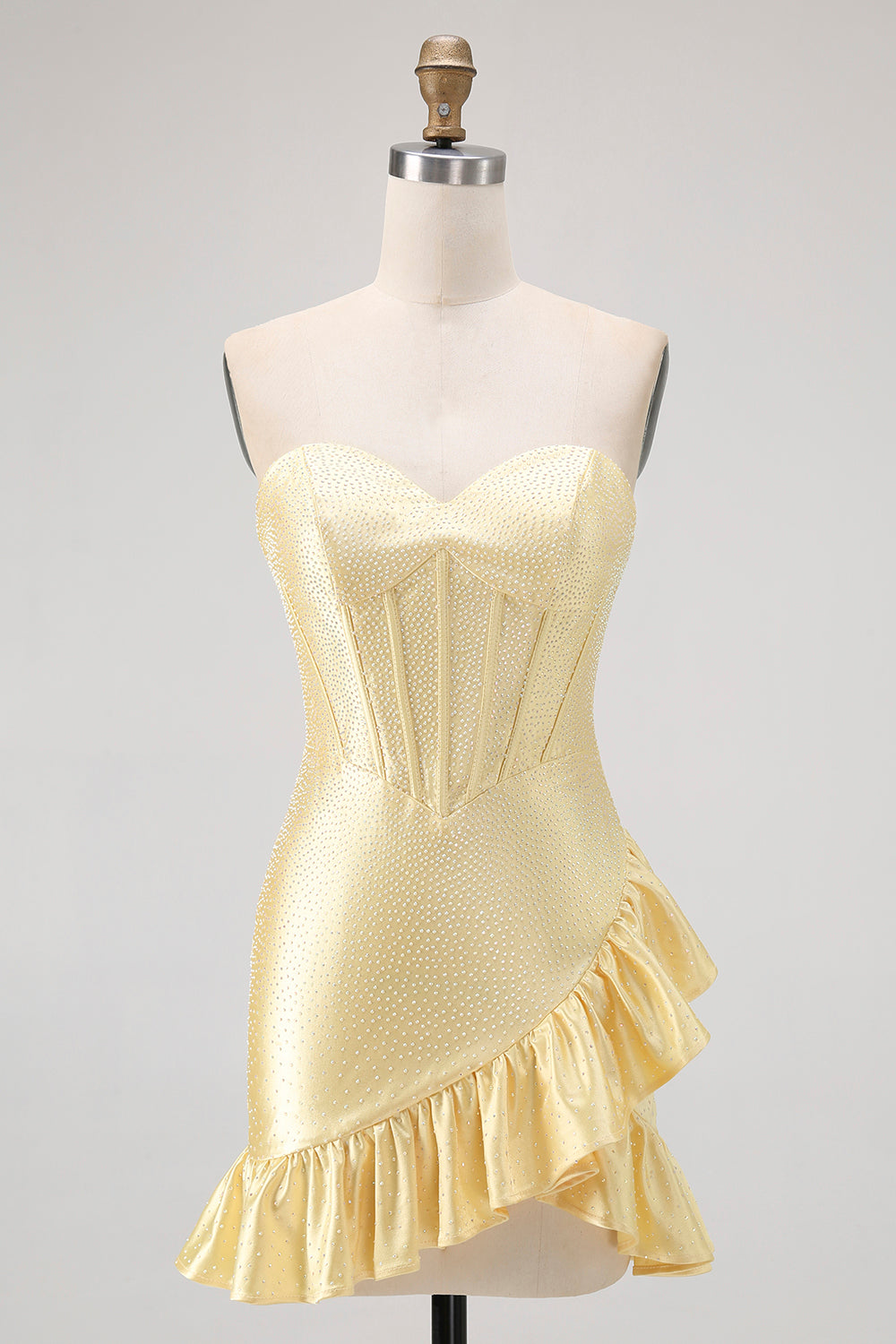 WEDTREND Women Yellow Bodycon Homecoming Dress with Ruffles Strapless Corset Beaded Short Prom Dress WEDTREND Women Yellow Bodycon Homecoming Dress with Ruffles Strapless Corset Beaded Short Prom Dress