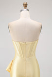 Yellow Bodycon Strapless Corset Beaded Short Homecoming Dress with Ruffles