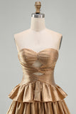 Navy A Line Strapless Tiered Cut Out Short Homecoming Dress with Beading