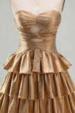 Navy A Line Strapless Tiered Cut Out Short Homecoming Dress with Beading