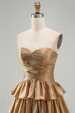 Navy A Line Strapless Tiered Cut Out Short Homecoming Dress with Beading