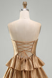 Navy A Line Strapless Tiered Cut Out Short Homecoming Dress with Beading
