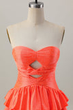 Orange Strapless A Line Tiered Cut Out ShortHomecoming Dress with Beading