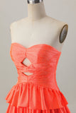 Orange Strapless A Line Tiered Cut Out ShortHomecoming Dress with Beading