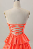 Orange Strapless A Line Tiered Cut Out ShortHomecoming Dress with Beading